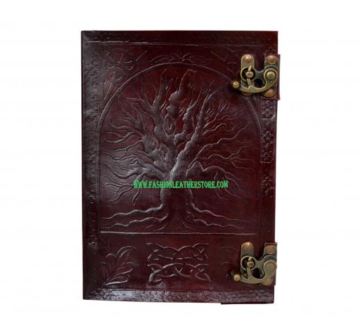 Large Embossed Leather Tree of Life Brown Embossed Journal w/Double Swing Clasps